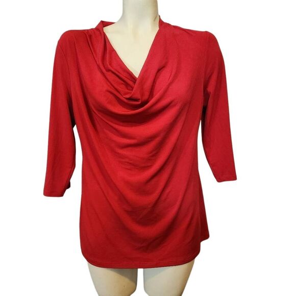 George Red Blouse with Draped Neckline - Picture 1 of 5